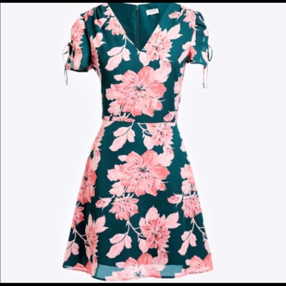 J Crew Green and Pink Flower Dress